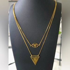 NEW MARLYN SCHIFF Double Layer Necklace with Arrowhead Shaped Pendant Goldtone